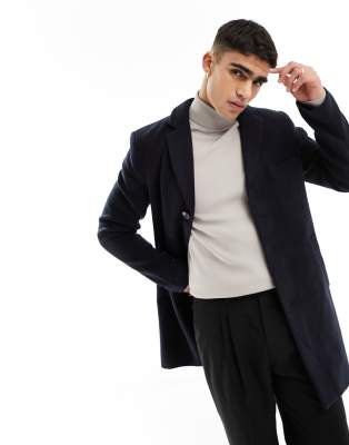 ONLY & SONS wool mix overcoat in navy