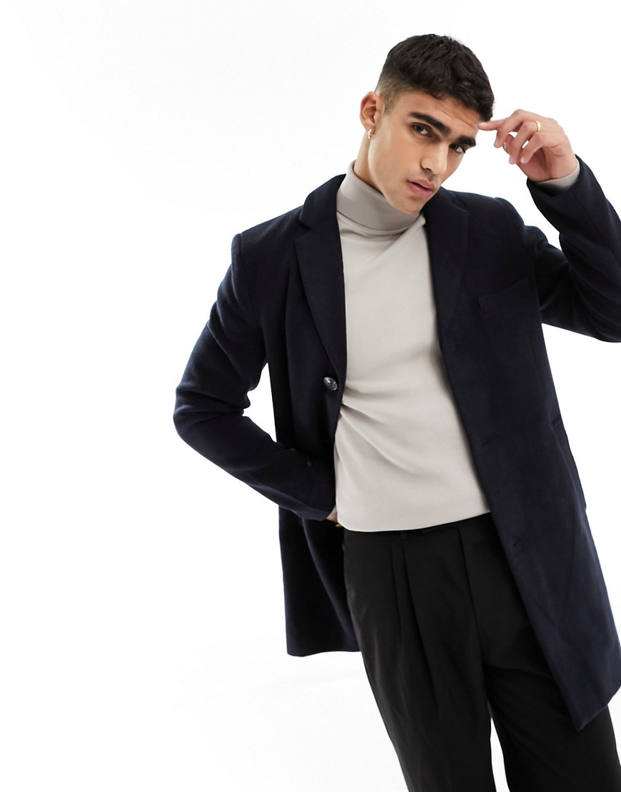 Only & Sons wool mix overcoat in navy