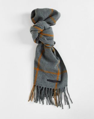 Only & Sons wool mix window pane check scarf in grey