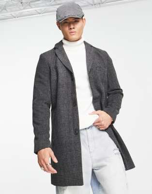 Only & Sons Wool Overcoat In Gray Check-black