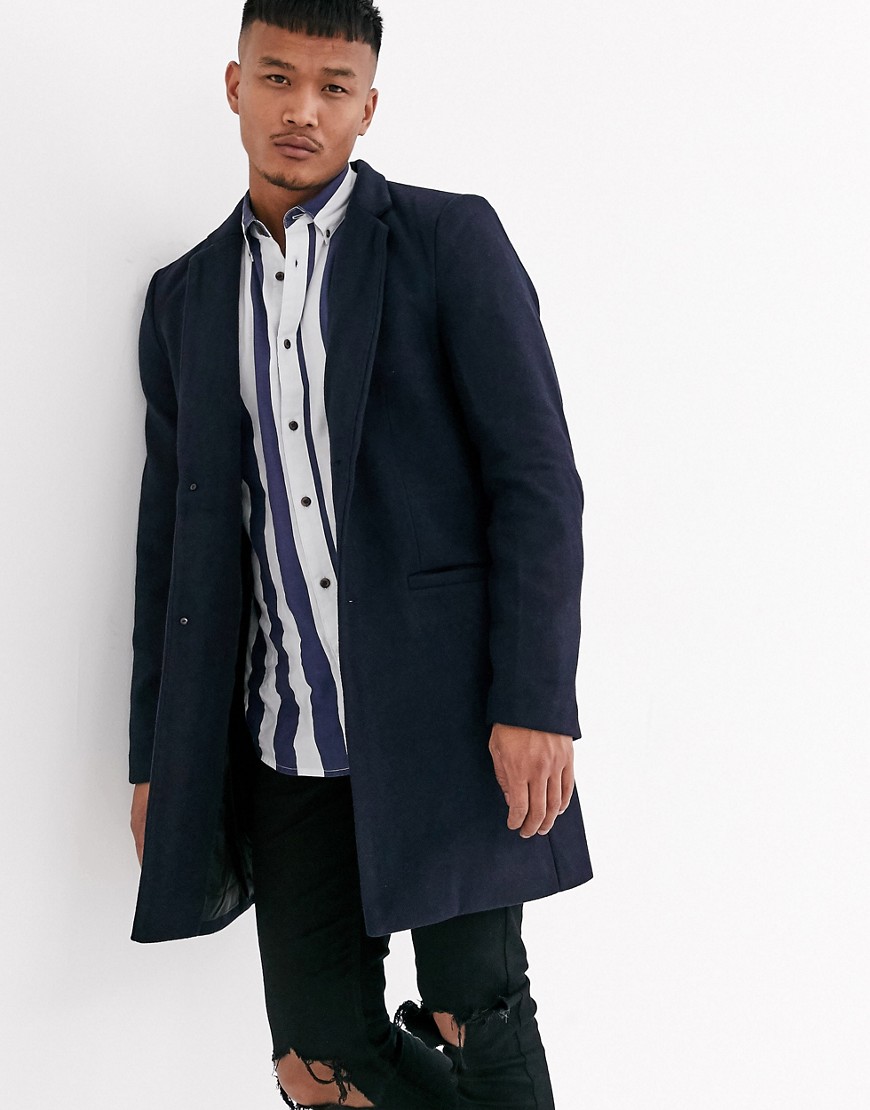 Only & Sons wool overcoat in navy