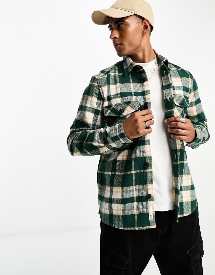 ONLY & SONS worker overshirt in green check