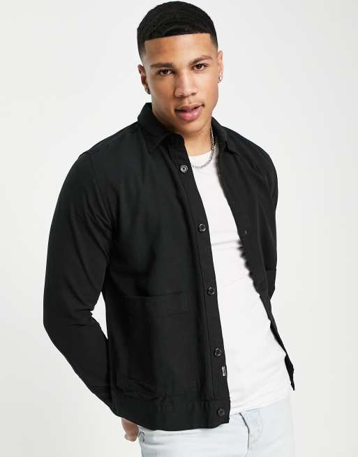 Only & Sons worker overshirt with pockets in black