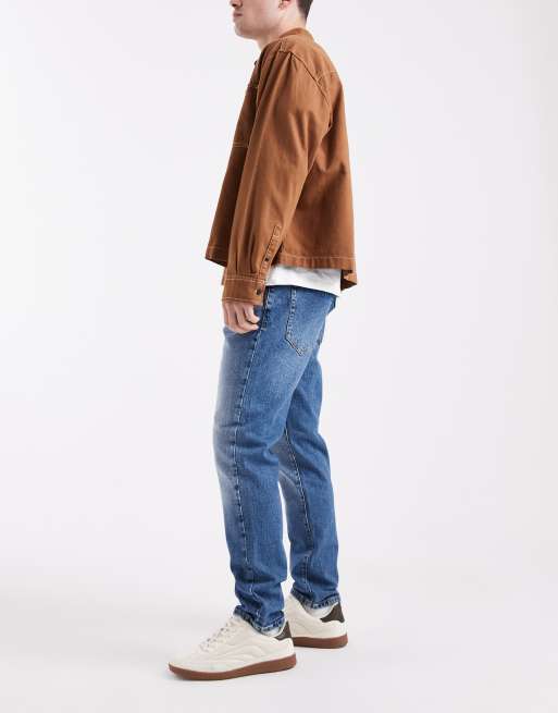 ONLY & SONS – Yoke – Mellanblå, tvättade jeans med avsmalnande passform, 3 av 5