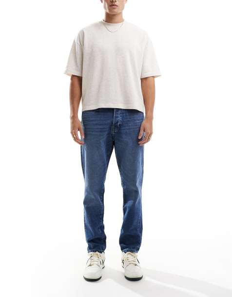 ONLY & SONS Yoke tapered fit jeans in mid blue wash