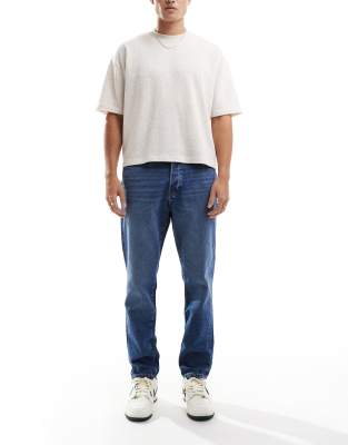 ONLY & SONS Yoke tapered fit jeans in mid blue wash