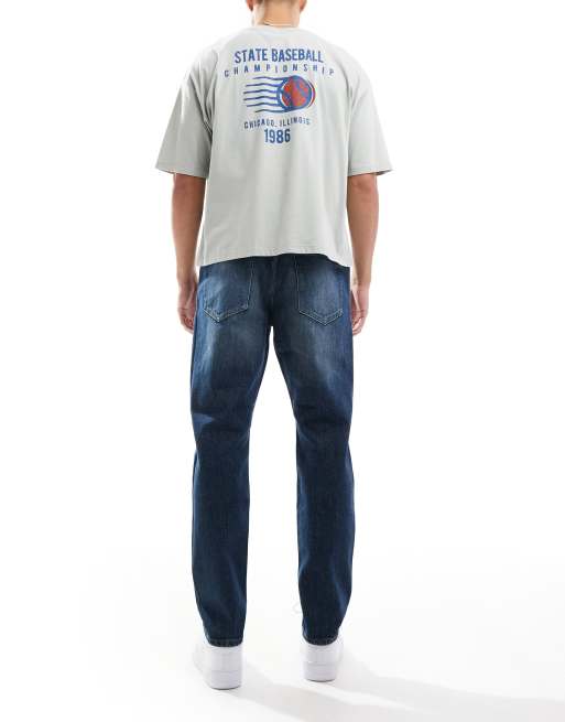 ONLY & Sons - Yoke - Toelopende jeans in donkerblauw met wassing, 2 van 5