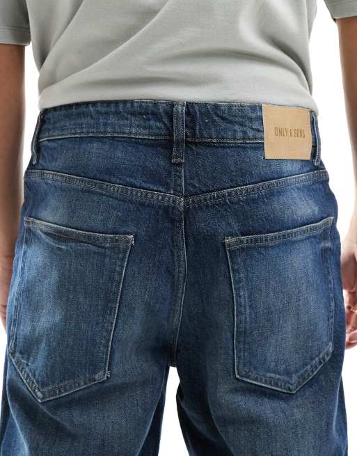 ONLY & Sons - Yoke - Toelopende jeans in donkerblauw met wassing, 4 van 5
