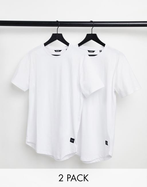 Only & Sons – Zestaw 2 białych T-shirtów o wydłużonym fasonie z zaokrąglonym dołem