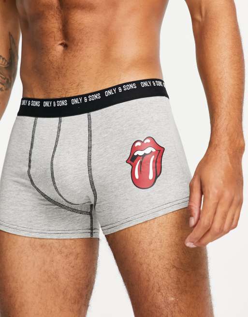 Only & Sons – Zestaw 3 par bokserek ze wzorem z logo The Rolling Stones
