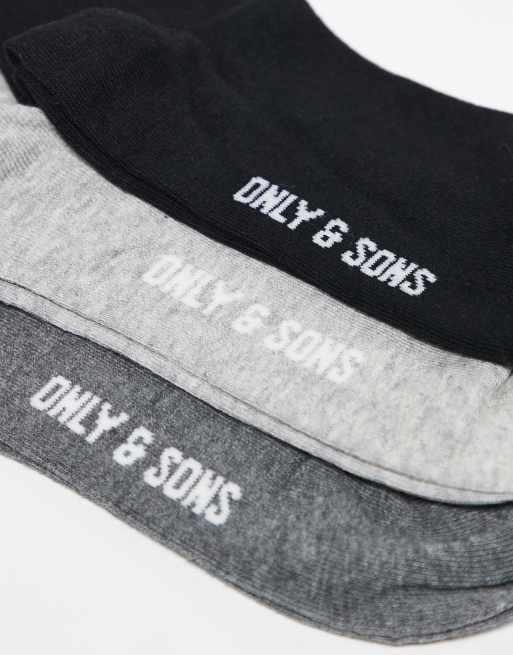 Only & Sons – Zestaw 3 par skarpetek w kolorach czarnym i szarym, 3 z 3