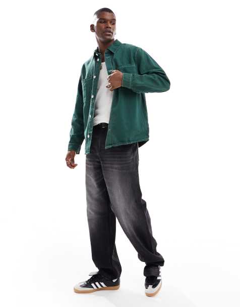 ONLY & SONS vintage fit denim overshirt in green 