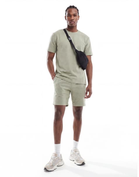 ONLY & SONS waffle short co-ord in sage