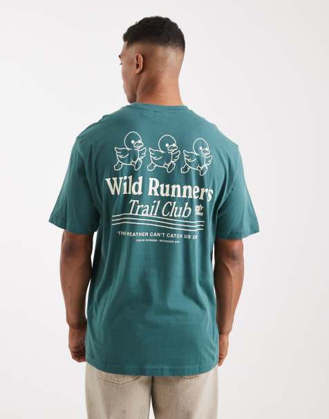 ONLY & SONS – Zielony T-shirt oversize z nadrukiem „Wild Runners” na plecach - view 1