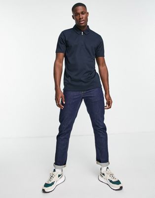 Only & Sons zip neck polo in navy