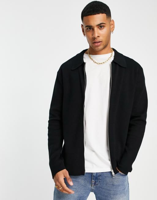 Only & Sons zip through cardigan with collar black | ASOS