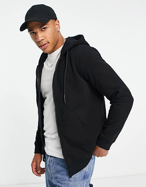 Only & Sons zip through hoodie in black | ASOS