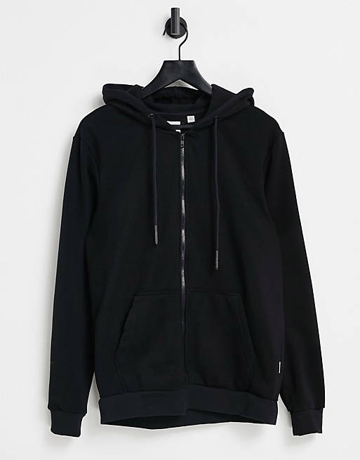 Only & Sons zip through hoodie in black
