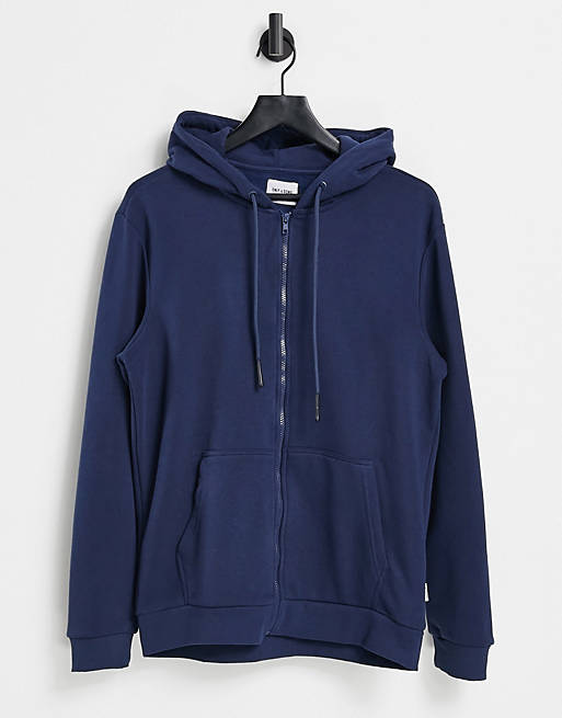 Only & Sons zip through hoodie in blue