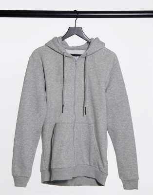 Only & Sons zip through hoodie in light grey