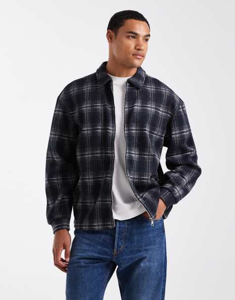 ONLY & SONS zip through overshirt in blue check - view 1