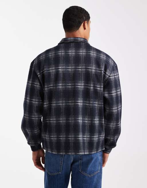 ONLY & SONS zip through overshirt in blue check