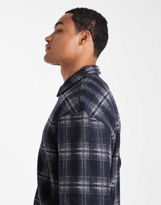 ONLY & SONS zip through overshirt in blue check