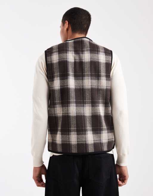 ONLY & SONS zip through vest in brown check, 3 of 5
