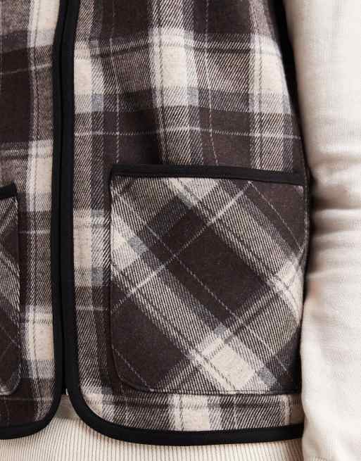 ONLY & SONS zip through vest in brown check, 5 of 5