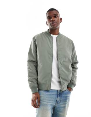 zip up bomber jacket in sage-Green