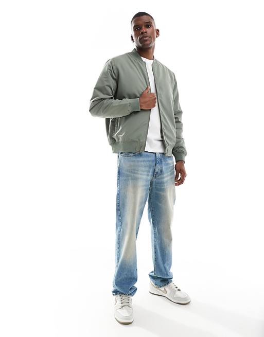 ONLY & SONS zip up bomber jacket in sage ONLY & SONS zip up bomber jacket in sage