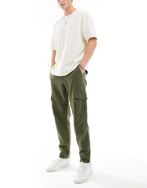 Only & Sons – Zwężane bojówki z domieszką lnu w kolorze khaki - view 1