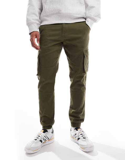 ONLY & SONS tapered fit cargo trouser with cuffed bottom in khaki    