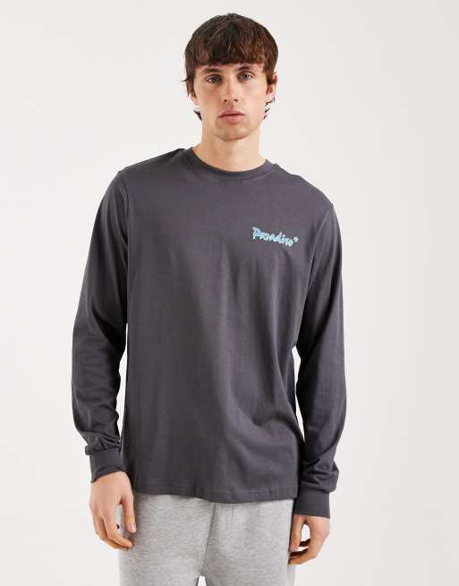 ONLY & SONS&nbsp;long sleeve t-shirt with floral back print in charcoal, 3 of 5