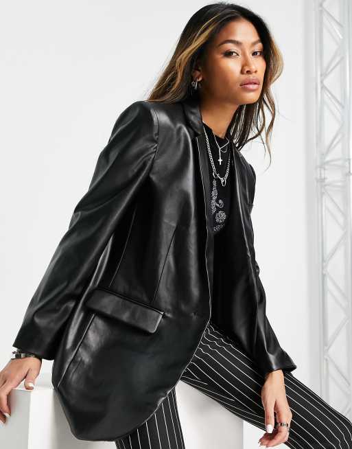 Only - Sort blazer i imiteret læder, 4 af 4