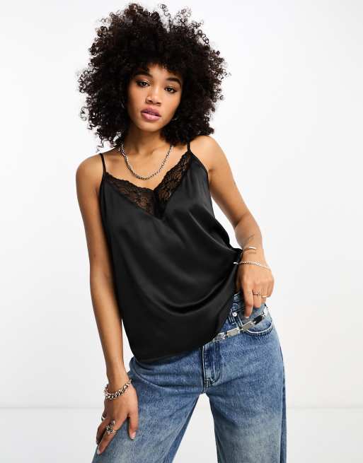 Only - Sort camisol med blondedetalje 