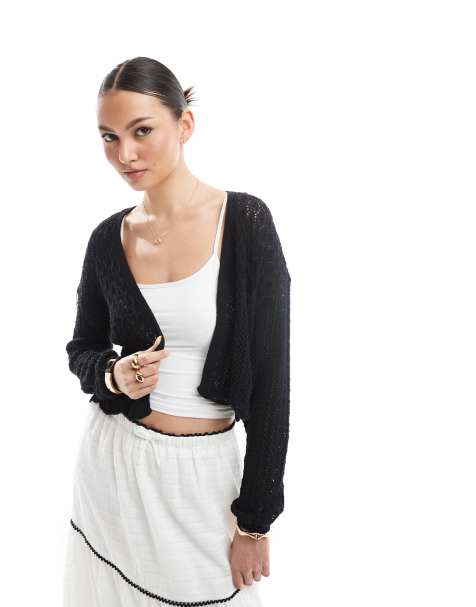 ONLY - Sort cardigan i hæklet materiale - view 1