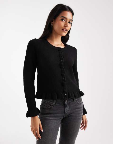 ONLY - Sort cardigan med flæsedetaljer og knapper - view 1