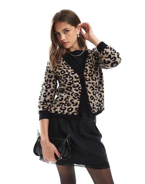 ONLY - Sort cardigan med V-hals og dyreprint - view 1