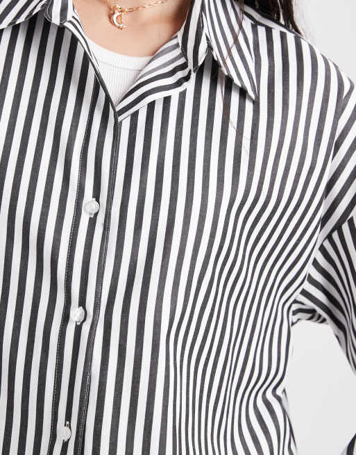 ONLY - Sort- og hvidstribet oversized skjorte, 3 af 4
