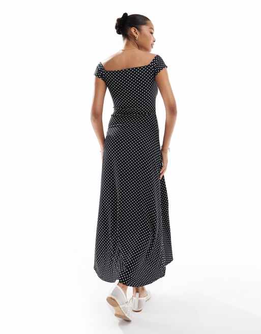 Only - Sort og polkaprikket offshoulder-maxikjole , 4 af 4
