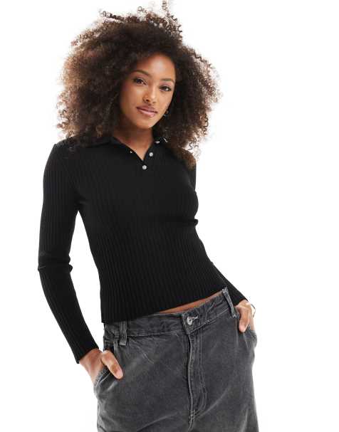 Only - Sort ribstrikket polo - view 1