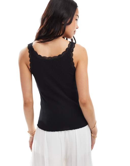 ONLY - Sort tanktop med blondekant, 4 af 4
