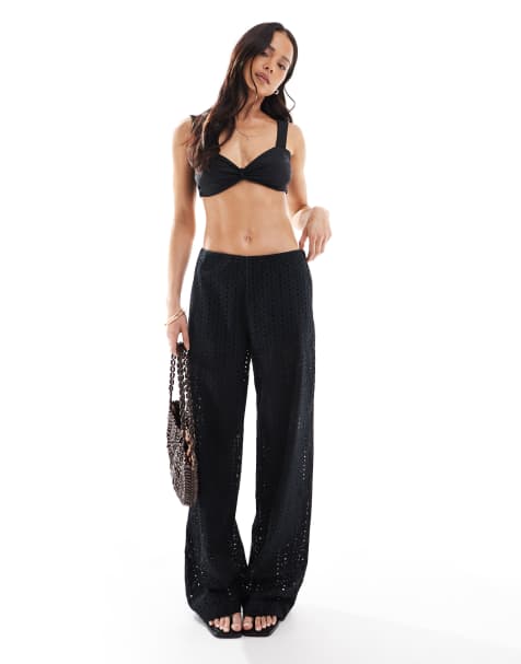 ONLY - Sorte bukser i pointelle-strik med shorts-indsats - view 1