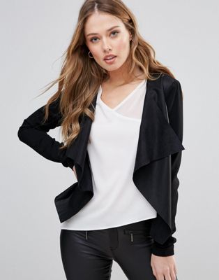Only Sound Faux Leather Waterfall Lapel Jacket | ASOS