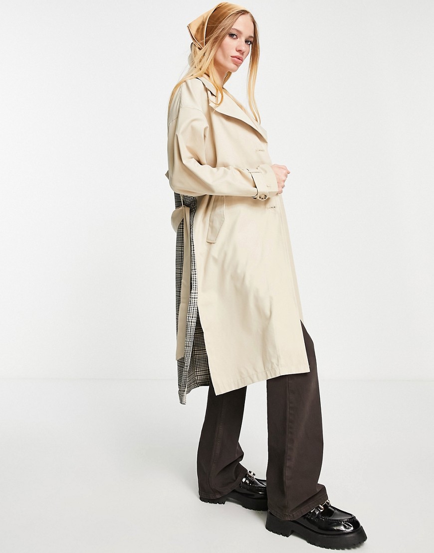 Only spliced check longline trench coat in sand-Neutral