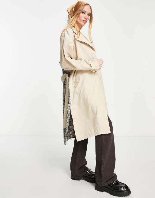 Only spliced check longline trench coat in sand