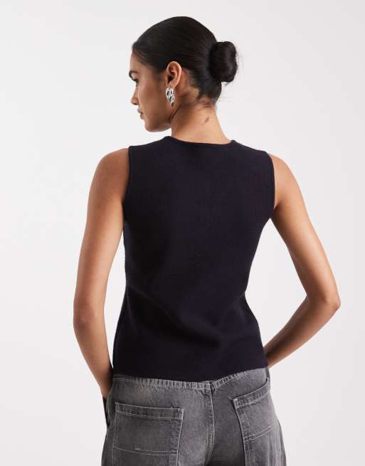 ONLY split detail compact knit vest in navy, 4 of 4