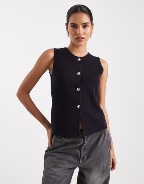 ONLY split detail compact knitted waistcoat in navy