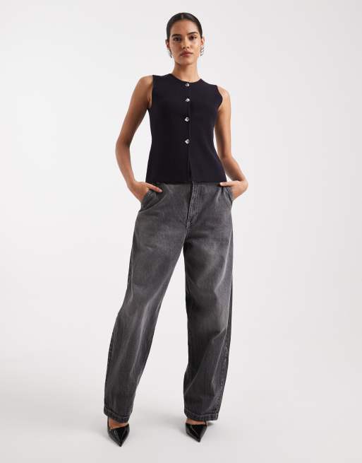 ONLY split detail compact knitted waistcoat in navy, 2 of 4